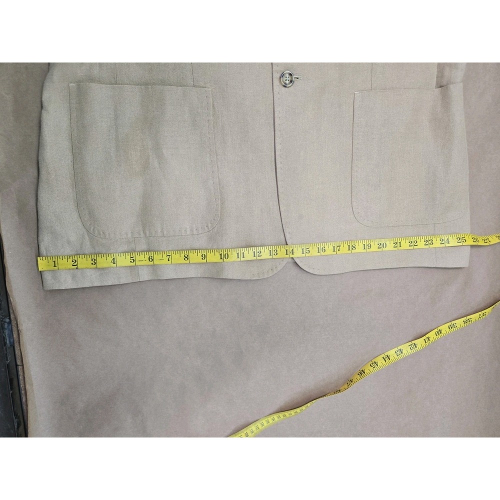 Marconi Men's 100% Linen Khaki Blazer Size L, Small Stain On Right Side Pocket. - Picture 15 of 16